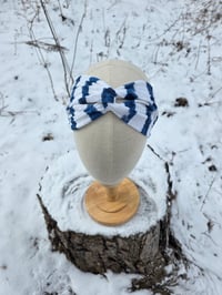 Image 3 of Upcycled Linen Knit Twist Headband- Nautical Watercolor