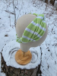 Image 1 of Upcycled Knit Linen Twist Headband in Lime Stripe