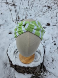 Image 2 of Upcycled Knit Linen Twist Headband in Lime Stripe