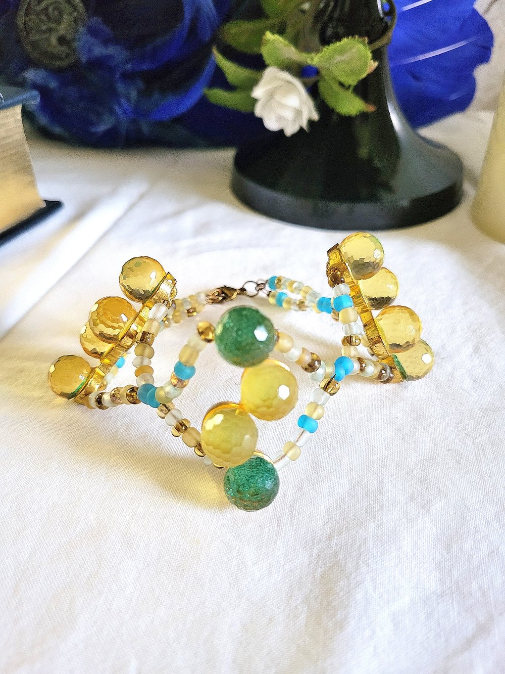 Image of Blue and Gold Criss-Cross Bracelet