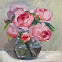 Image 1 of Pink Peonies. Small Painting. 30cm x 30cm 