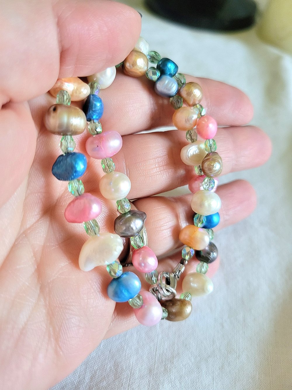 Image of Multicolored Pearl Double Wrap Bracelet