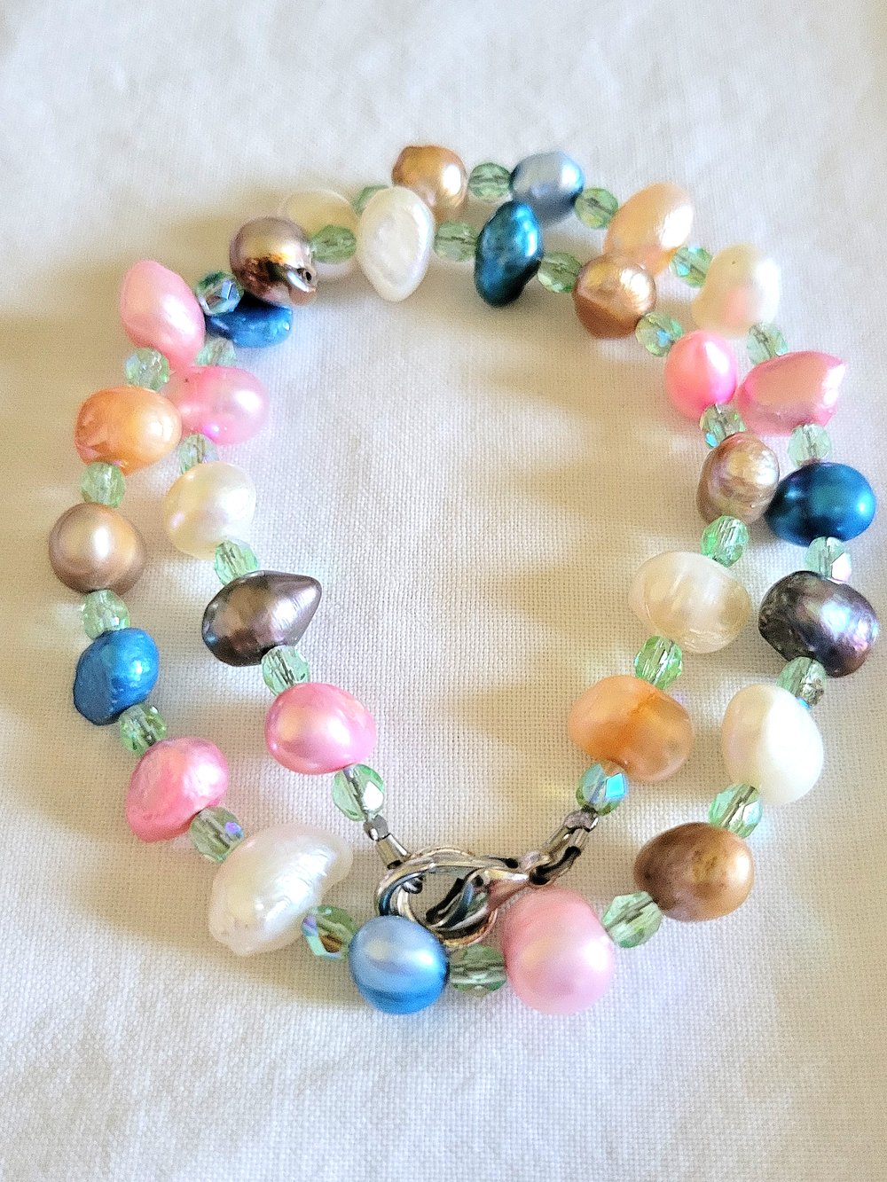 Image of Multicolored Pearl Double Wrap Bracelet