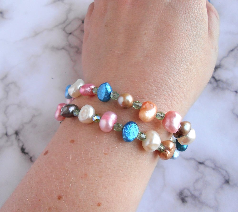 Image of Multicolored Pearl Double Wrap Bracelet