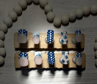 Image 1 of SHORT SQUARE BLUEBERRY POLKA DOT ACRYLIC NAILS