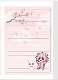 Handmade Notepad, anime, cat, girl, pink, cherry blossom, gift, tear away, ststionery