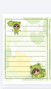 Handmade Notepad, anime, frog, girl, green, gift, tear away, stationery