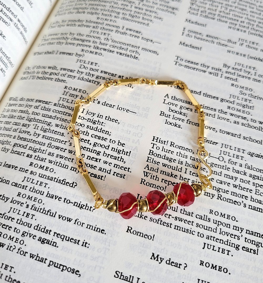 Image of Wire Wrapped Red Beaded Bar Bracelet