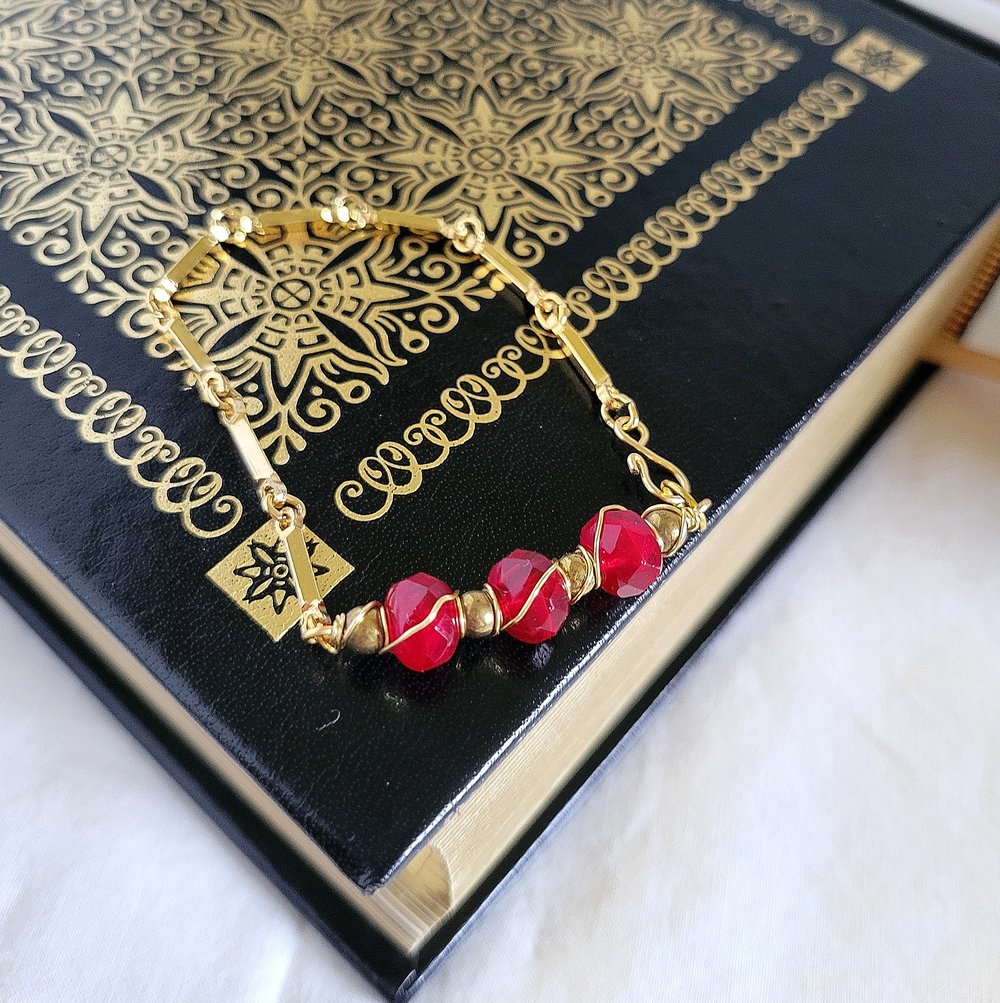 Image of Wire Wrapped Red Beaded Bar Bracelet