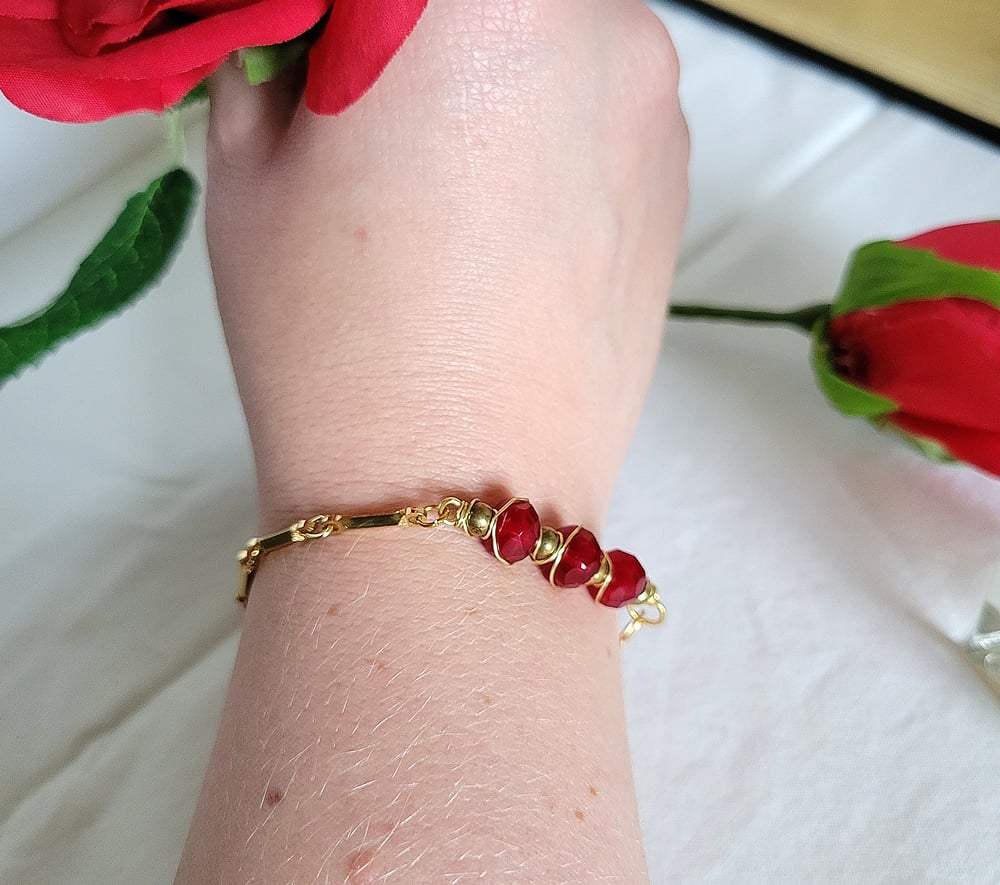 Image of Wire Wrapped Red Beaded Bar Bracelet