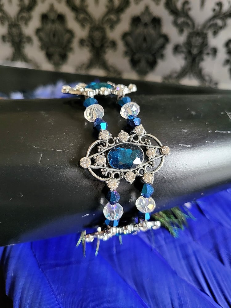 Image of Silver and Blue Filigree Regency-Style Bracelet