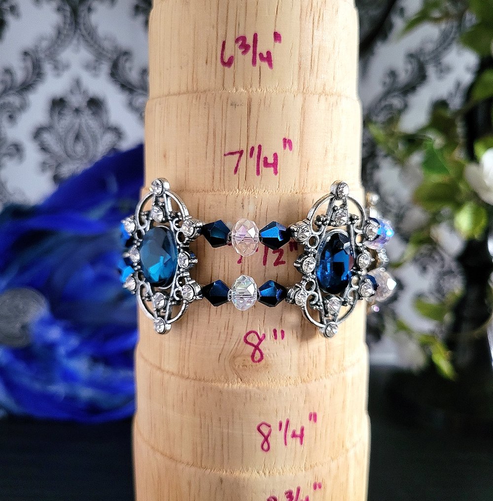 Image of Silver and Blue Filigree Regency-Style Bracelet