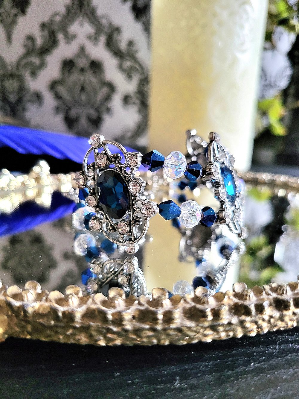 Image of Silver and Blue Filigree Regency-Style Bracelet