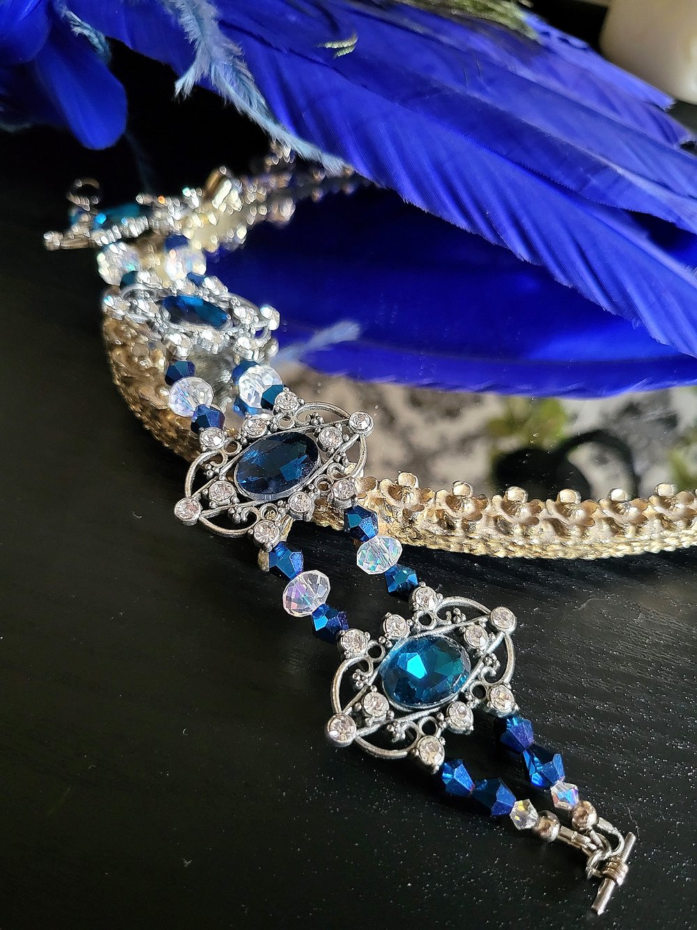 Image of Silver and Blue Filigree Regency-Style Bracelet
