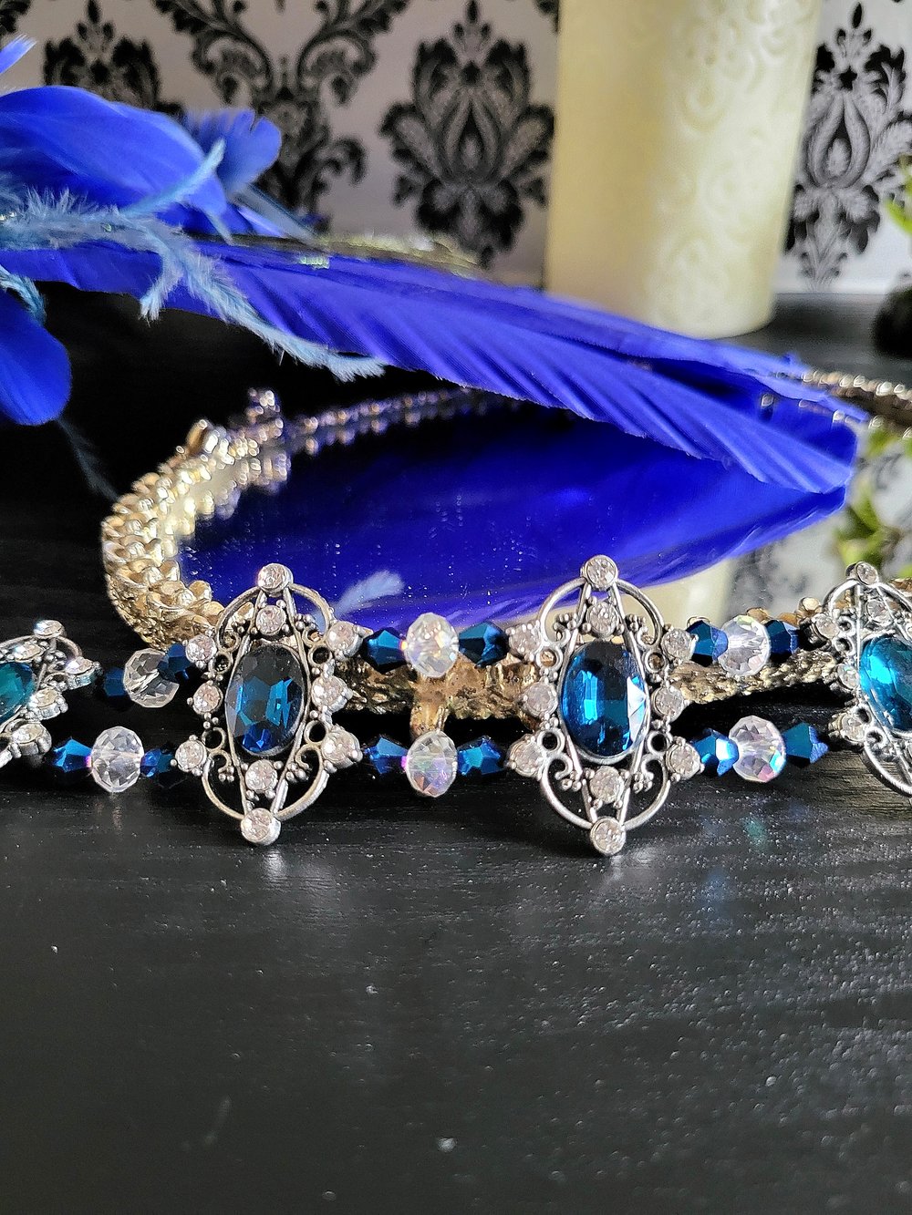 Image of Silver and Blue Filigree Regency-Style Bracelet