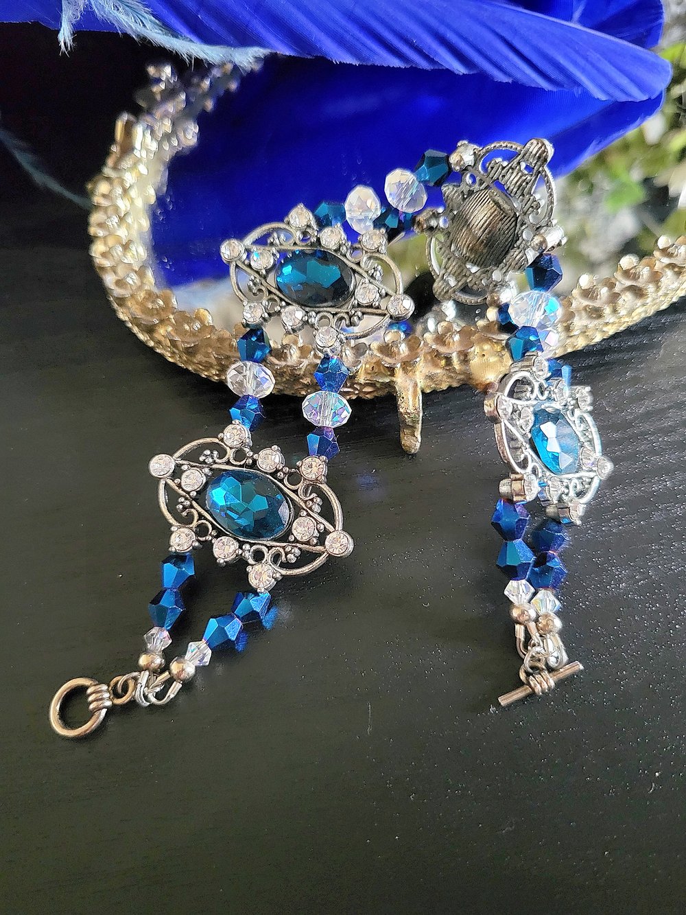 Image of Silver and Blue Filigree Regency-Style Bracelet