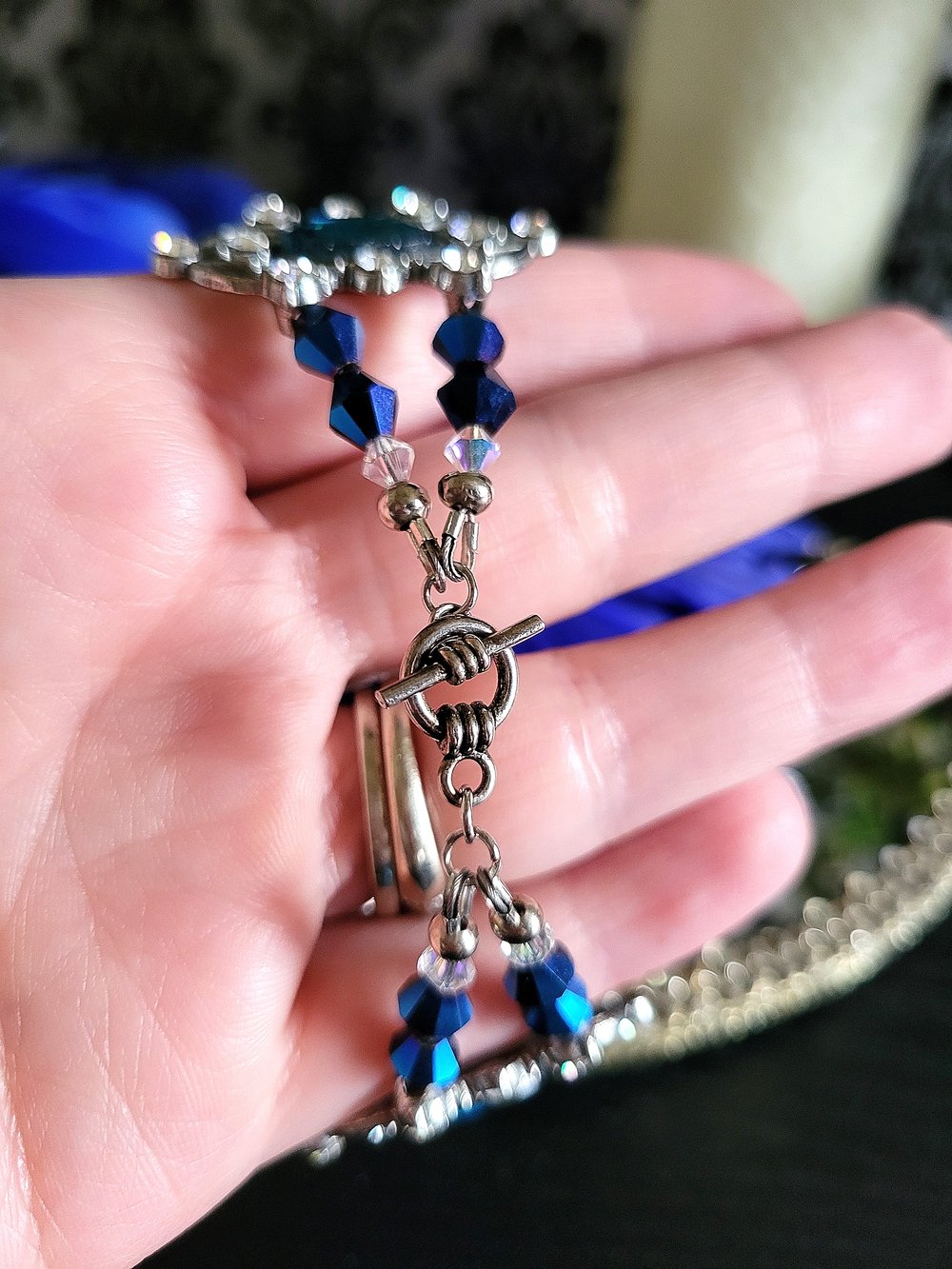 Image of Silver and Blue Filigree Regency-Style Bracelet