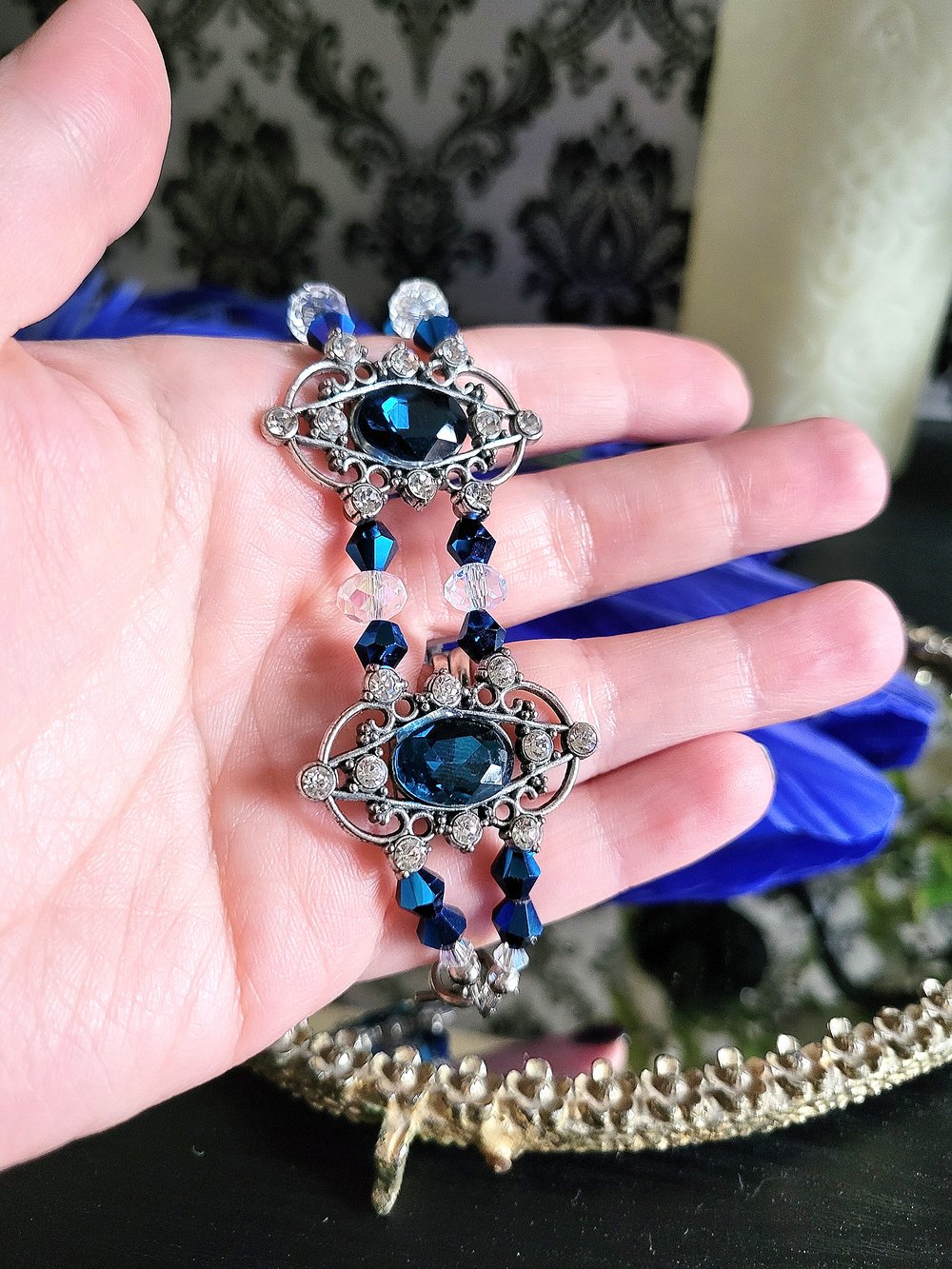 Image of Silver and Blue Filigree Regency-Style Bracelet