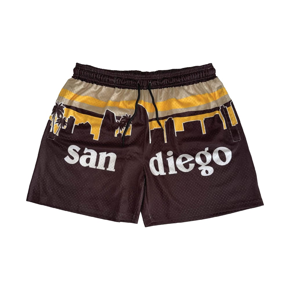Image of "SAN DIEGONIA" Mesh Shorts (Brown/Gold)