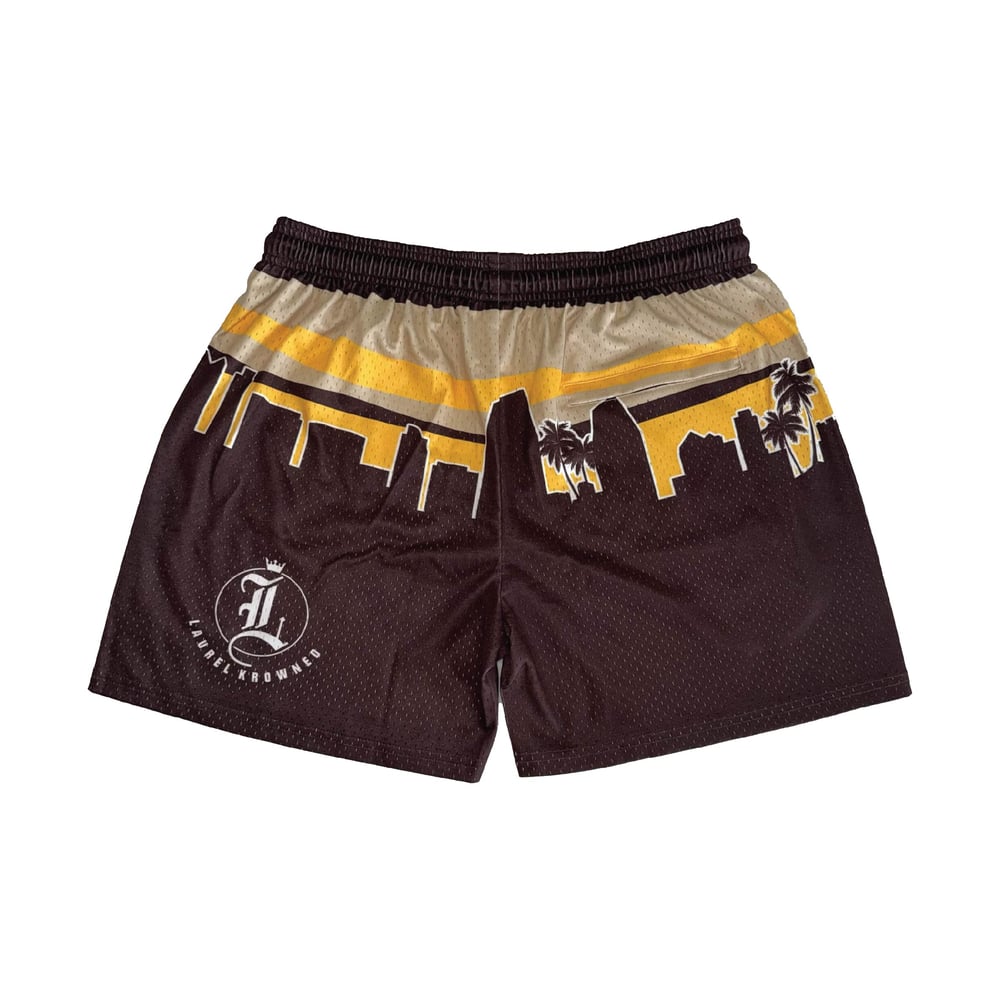 Image of "SAN DIEGONIA" Mesh Shorts (Brown/Gold)