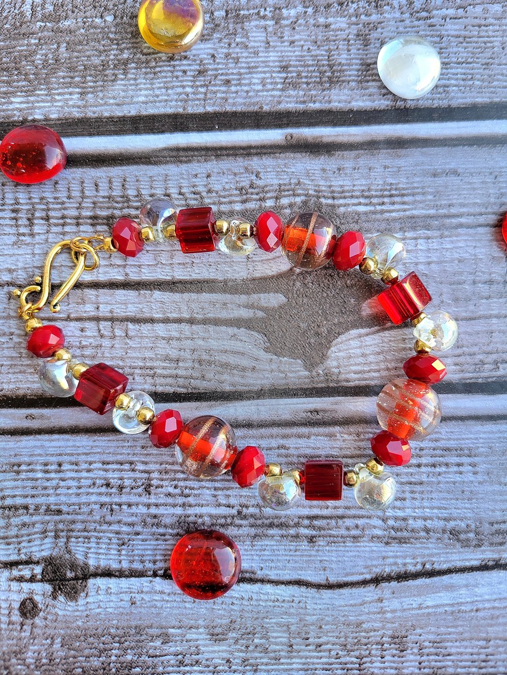 Image of Red Bead Mix Bracelet
