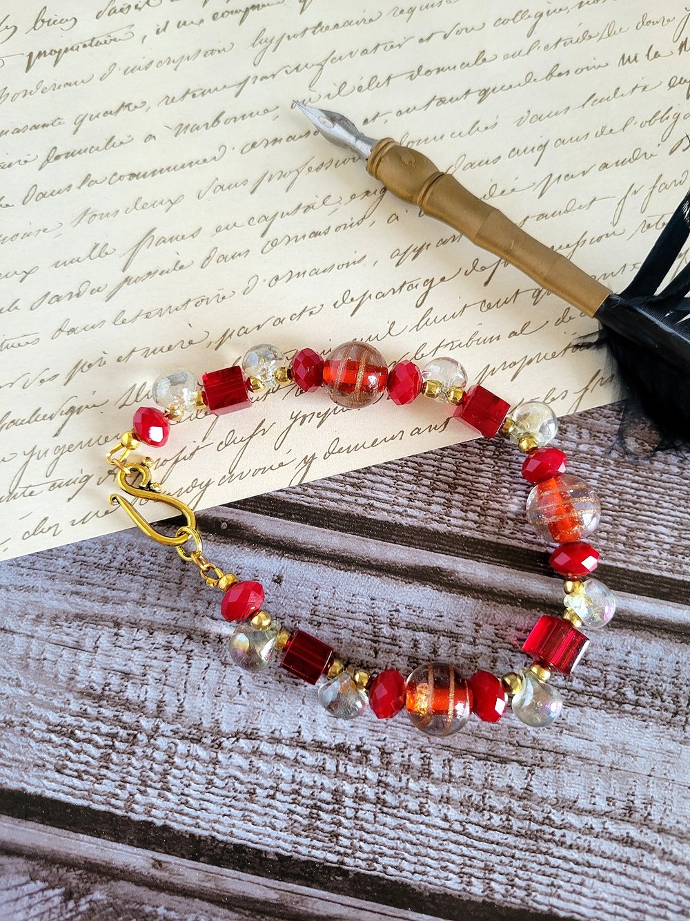 Image of Red Bead Mix Bracelet