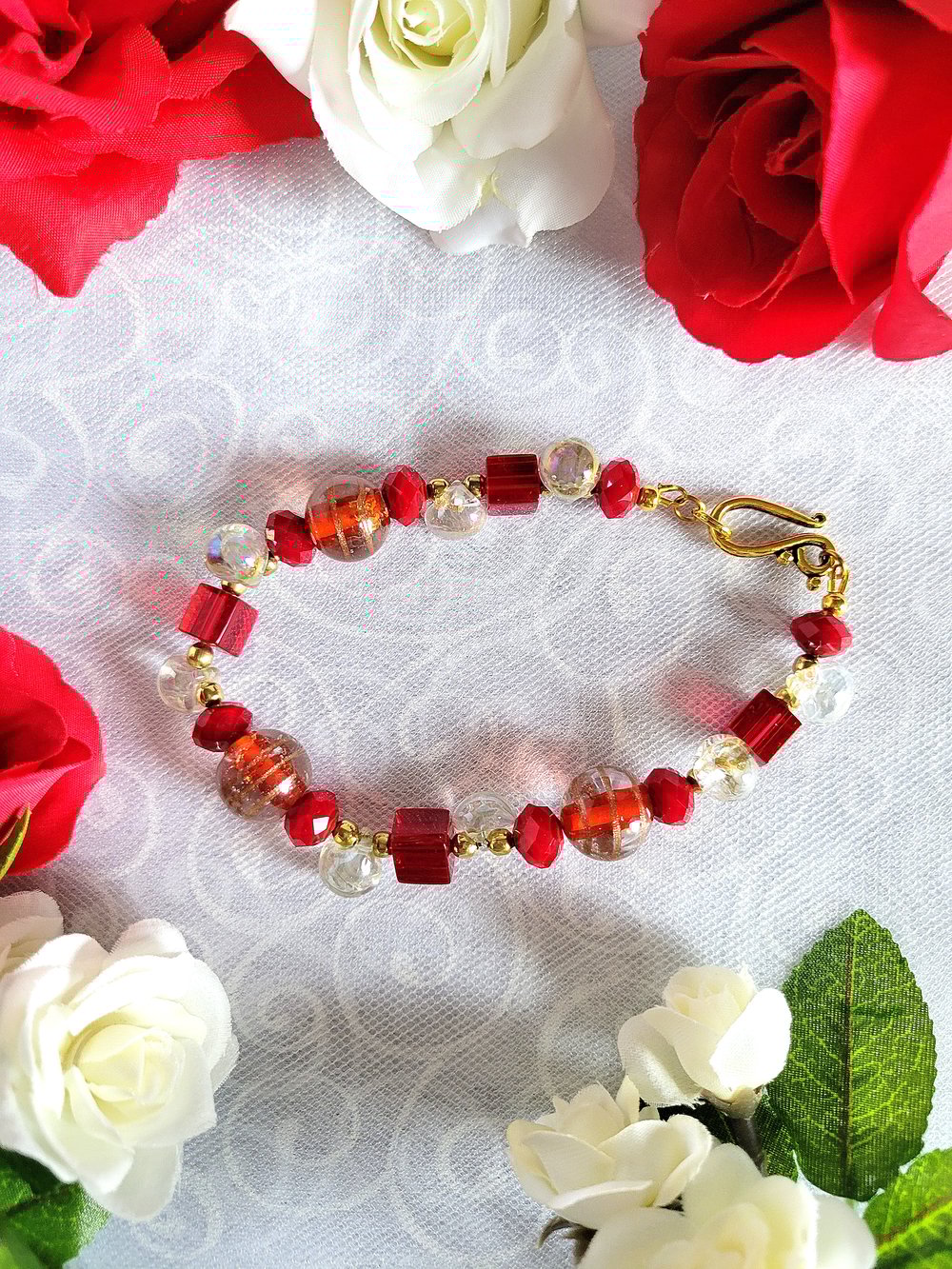 Image of Red Bead Mix Bracelet