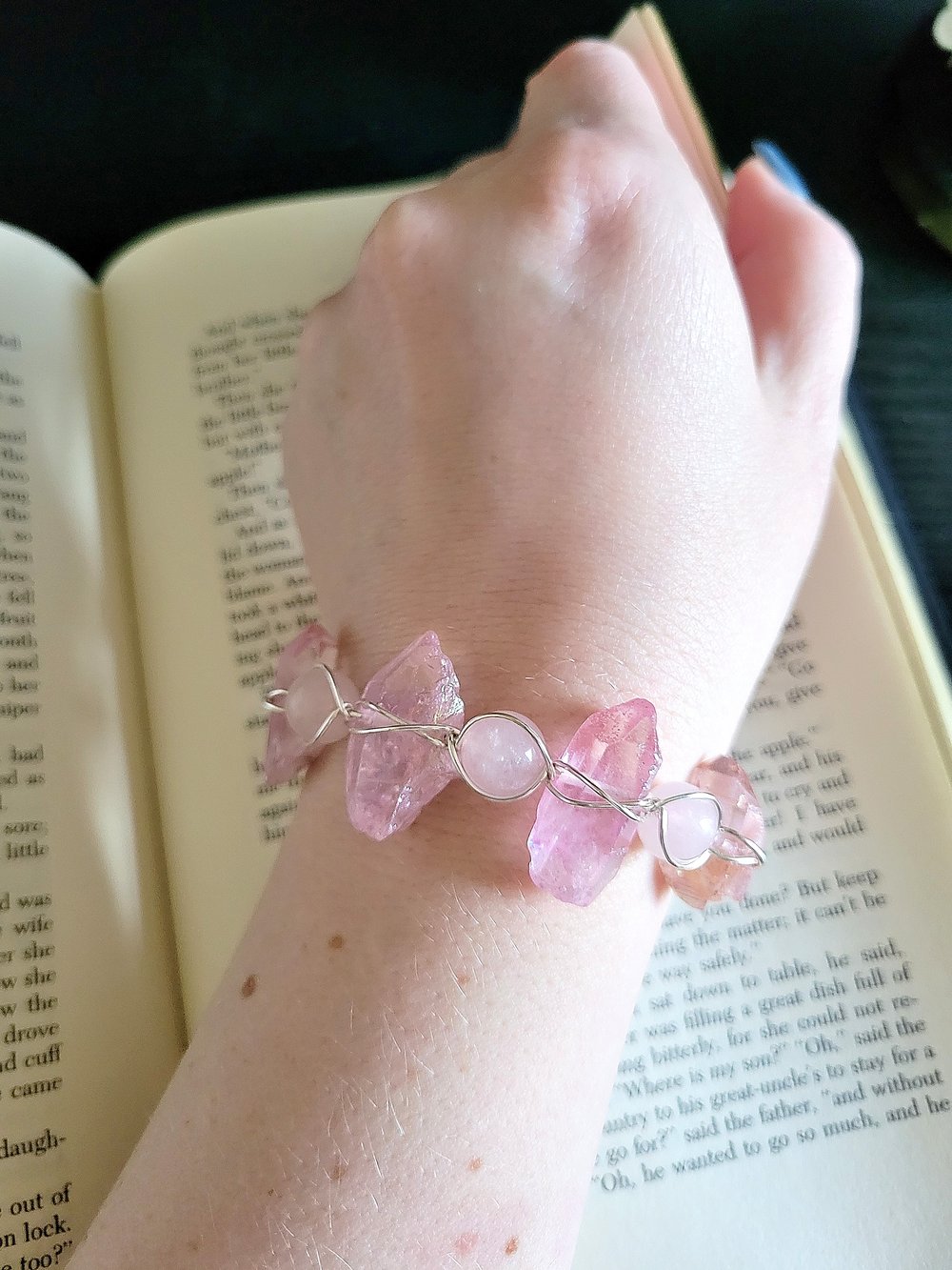 Image of Pink Quartz Wire Bangle Bracelet