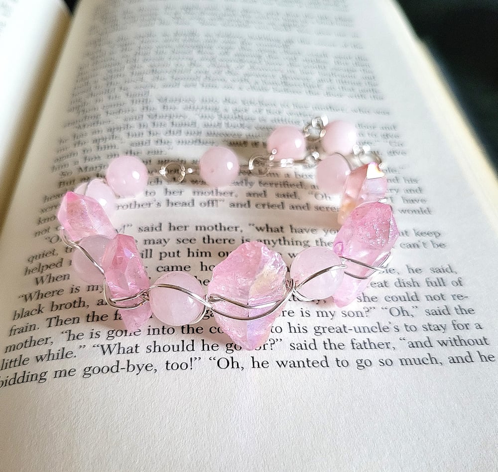 Image of Pink Quartz Wire Bangle Bracelet