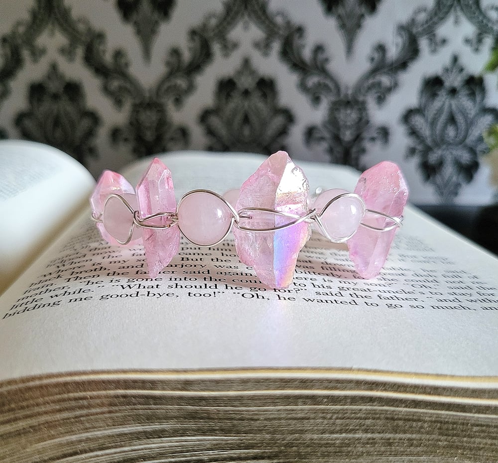 Image of Pink Quartz Wire Bangle Bracelet