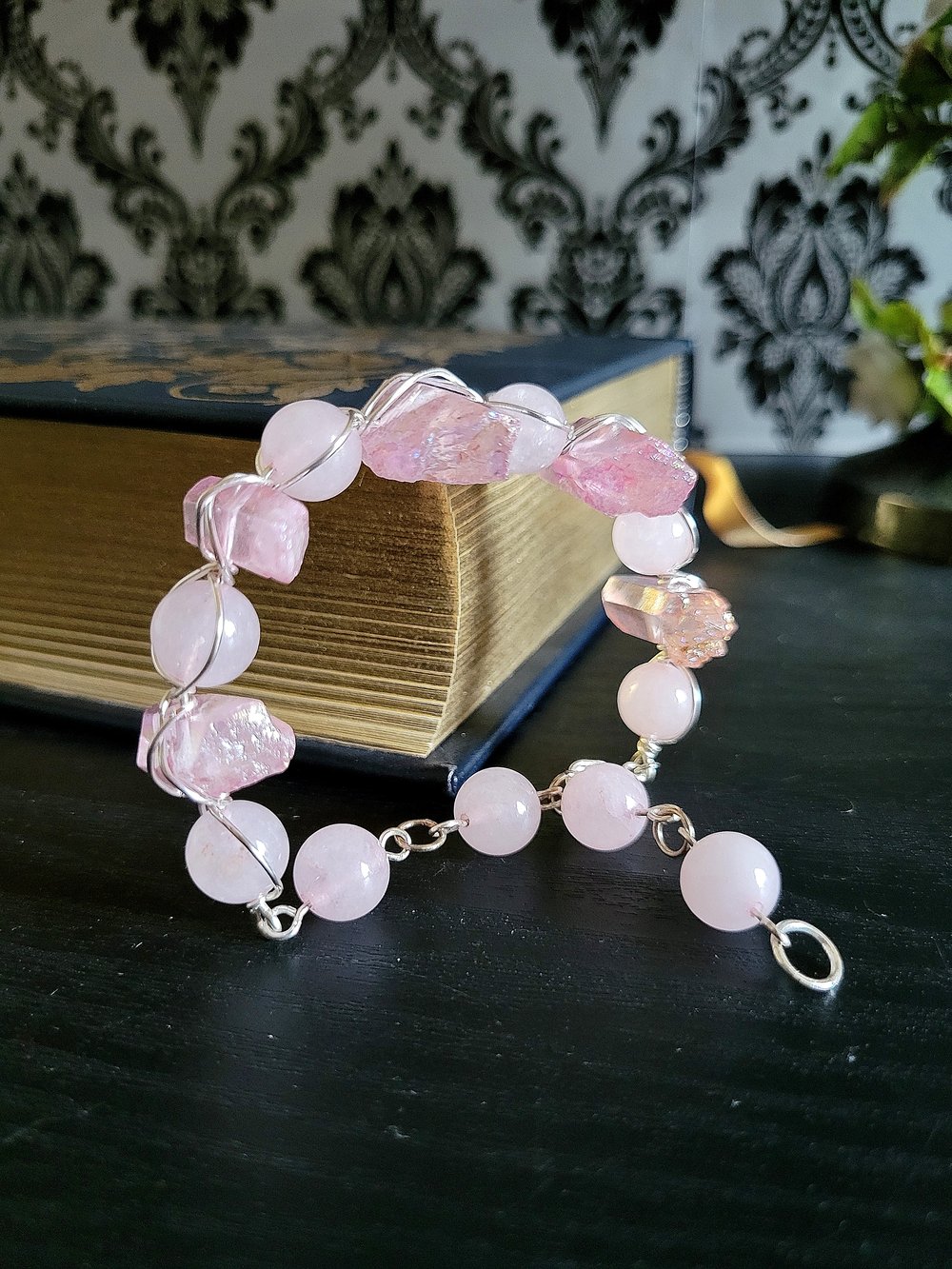 Image of Pink Quartz Wire Bangle Bracelet