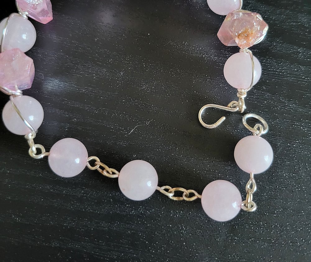 Image of Pink Quartz Wire Bangle Bracelet
