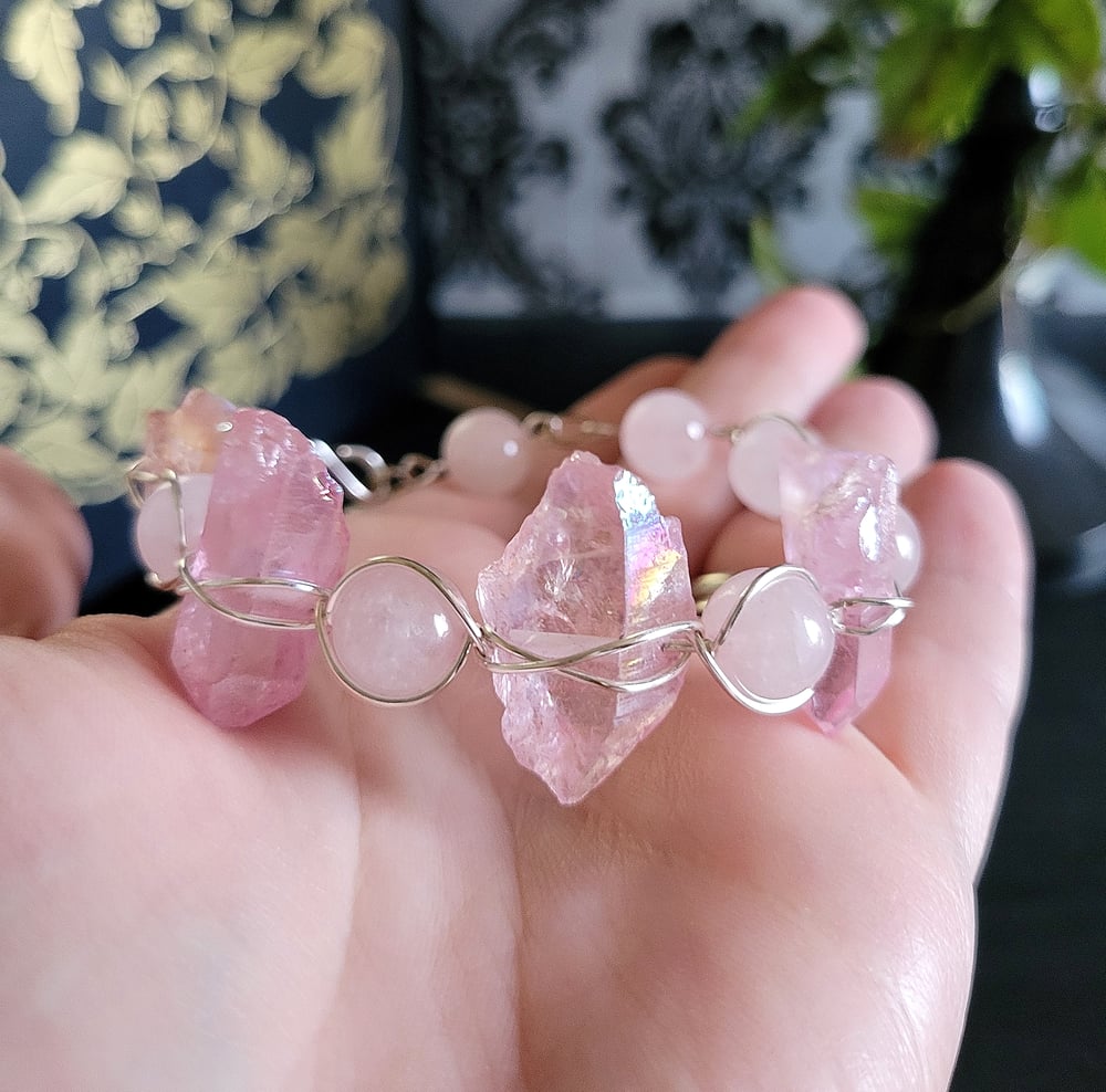 Image of Pink Quartz Wire Bangle Bracelet