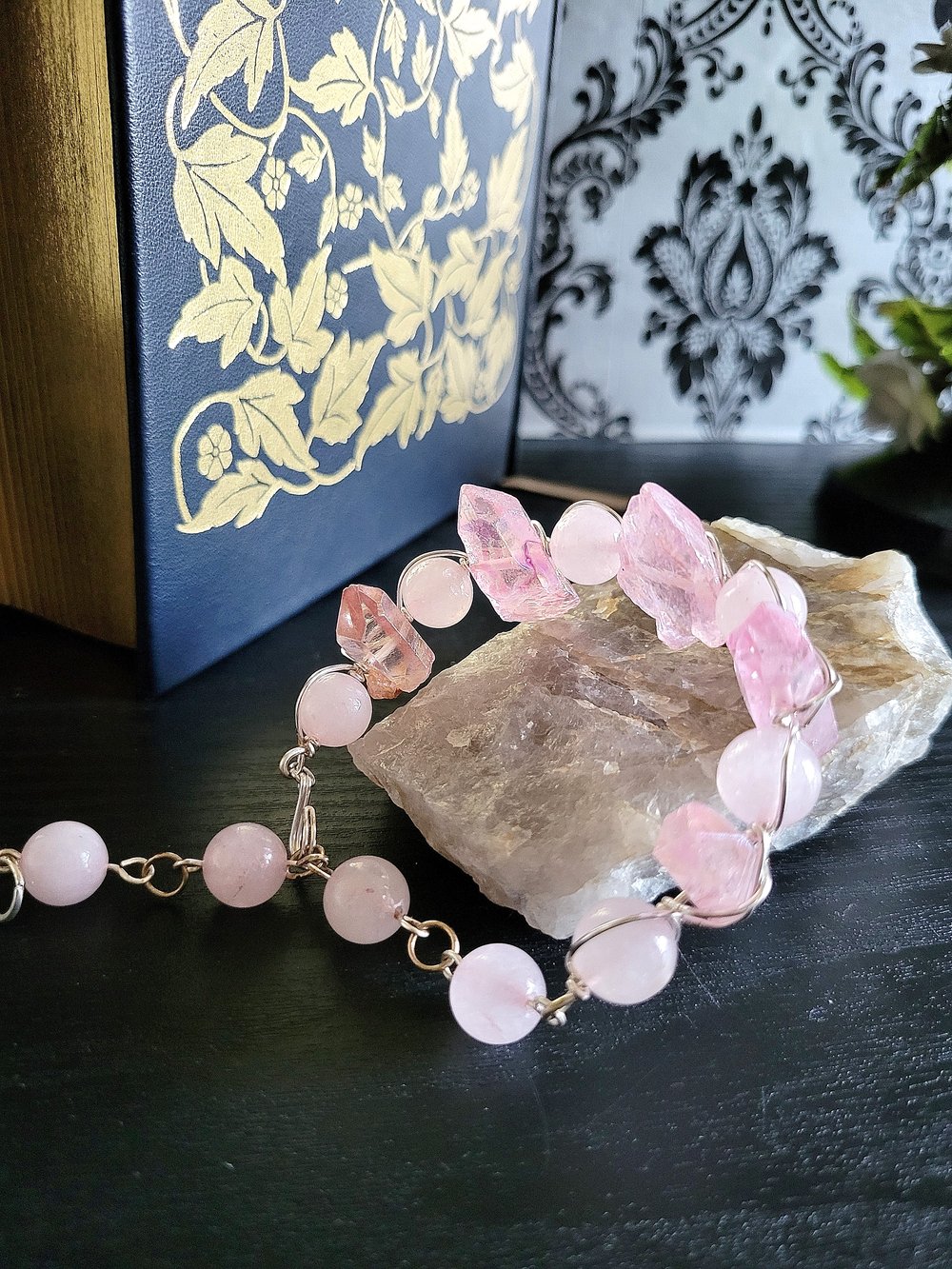 Image of Pink Quartz Wire Bangle Bracelet