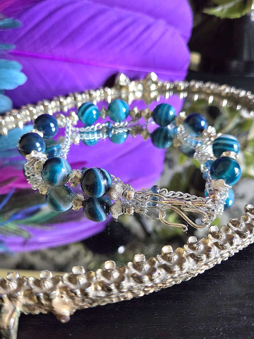 Image of Dyed Teal Agate Victorian-Inspired Bracelet