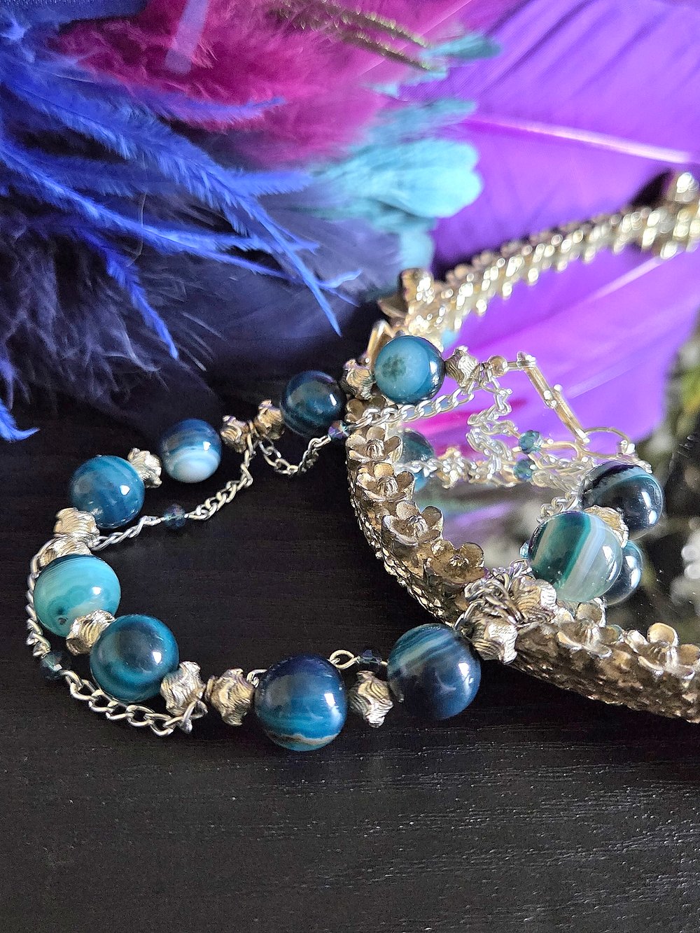Image of Dyed Teal Agate Victorian-Inspired Bracelet