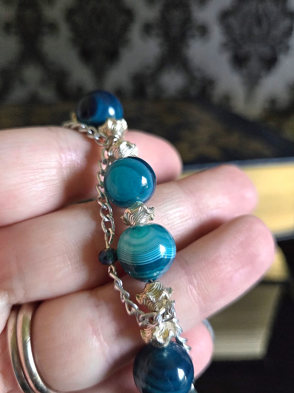 Image of Dyed Teal Agate Victorian-Inspired Bracelet