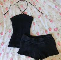 Image 1 of Navy halter top & low rise shorts set 