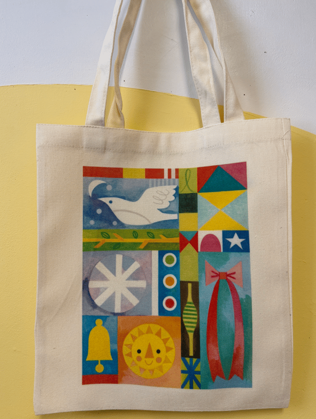 "choose your print" canvas tote bags // "Monthly Quilts" four designs available 