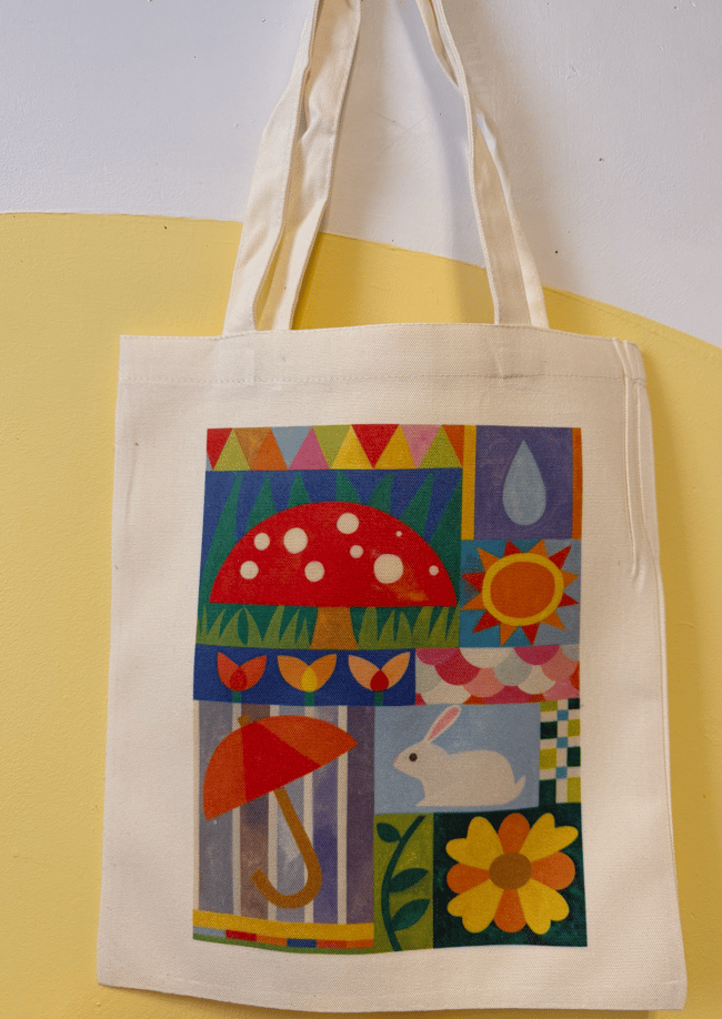 "choose your print" canvas tote bags // "Monthly Quilts" four designs available 