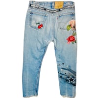 Image 12 of Levi’s 501 Button Fly Custom Embellished  jeans Vintage 86 redesigned roses & butterflies SZ 34/32