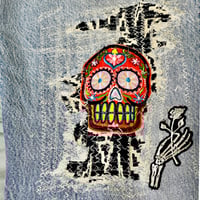 Image 16 of Levi’s 501 Button Fly Custom Embellished  jeans Vintage 86 redesigned roses & butterflies SZ 34/32