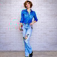 Image 17 of Levi’s 501 Button Fly Custom Embellished  jeans Vintage 86 redesigned roses & butterflies SZ 34/32