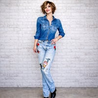 Image 1 of Levi’s 501 Button Fly Custom Embellished  jeans Vintage 86 redesigned roses & butterflies SZ 34/32