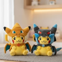 Image 1 of Pikachu Mega Charizard X Y Poncho Plushies