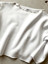 Image 3 of Balerina off shoulder sweatshirt with mother of pearl buttons -white 