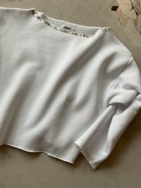 Image 4 of Balerina off shoulder sweatshirt with mother of pearl buttons -white 