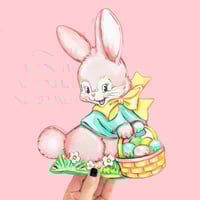 Image 3 of Pink vintage bunny with basket plaque 