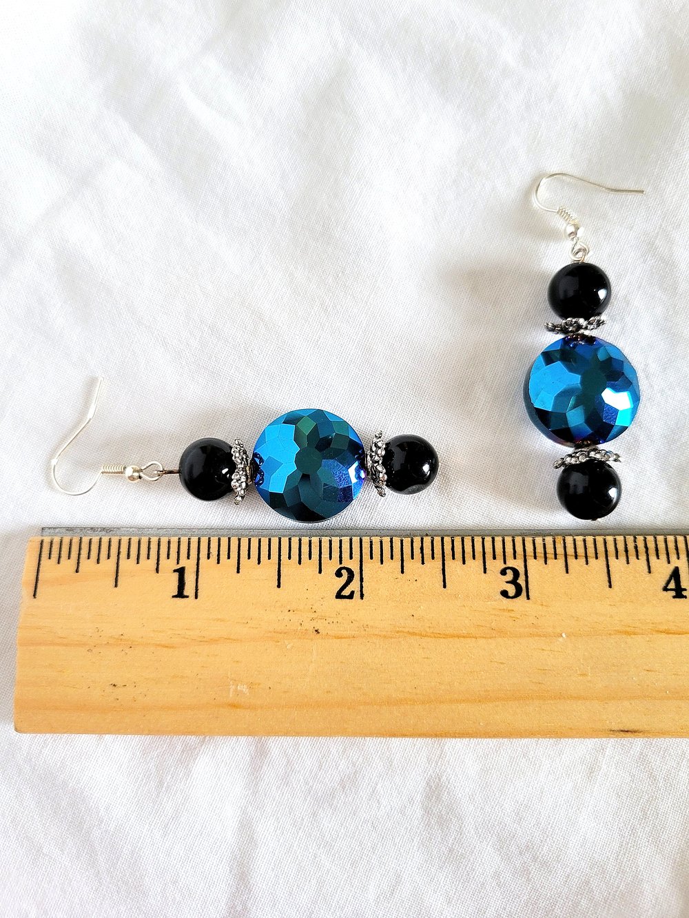 Image of Blue Disc Earrings with Black Accent Beads