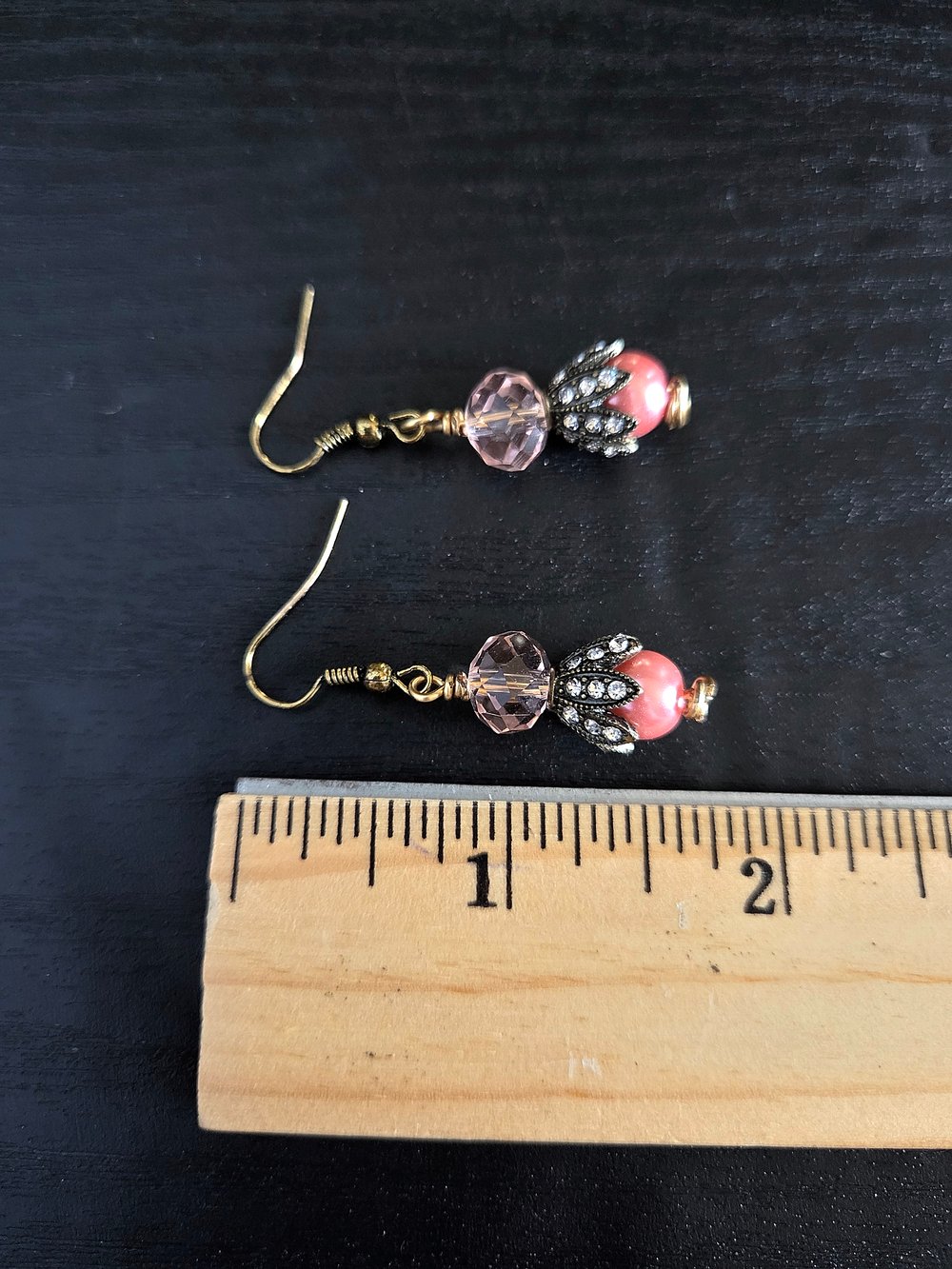 Image of Vintage Inspired Dusty Pink Pearl Dangle Earrings